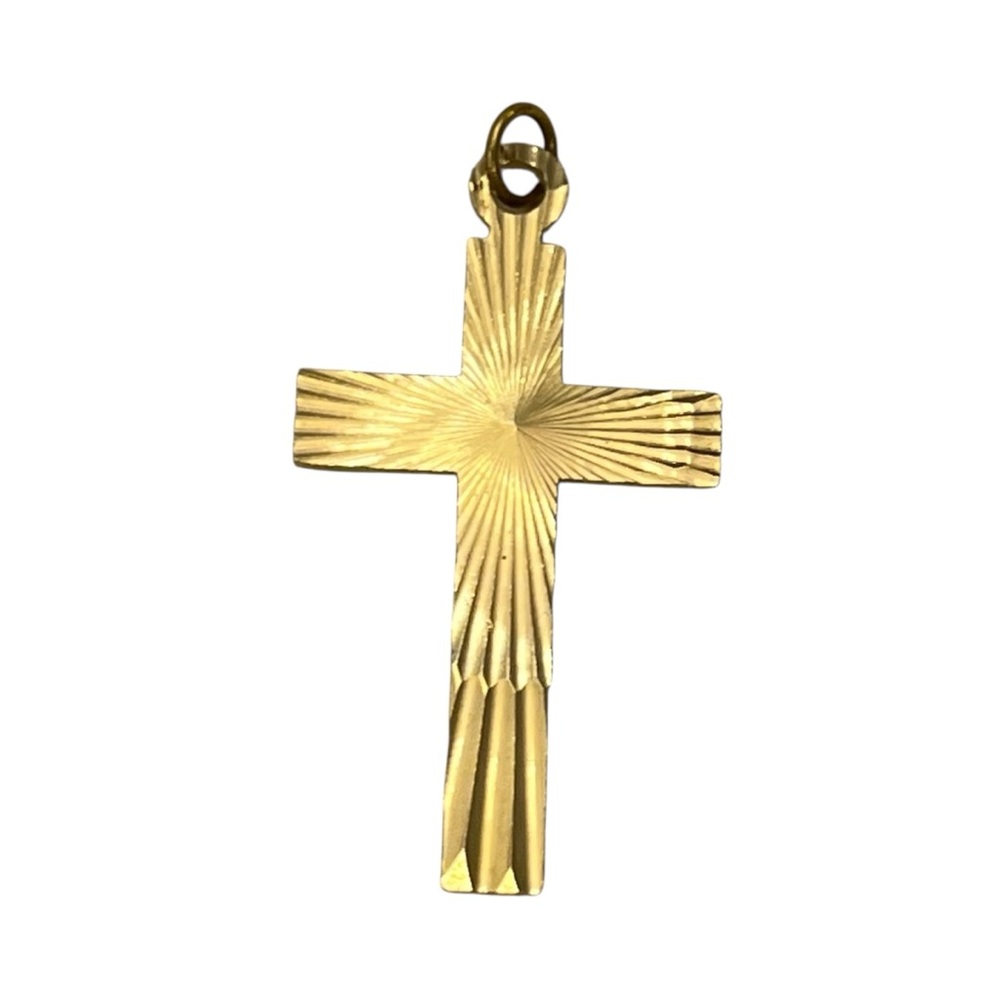 Gold Tone Yellow Cross Pendant‎ Laser Cuts Shiny Simple Elegant 1.75” Tall